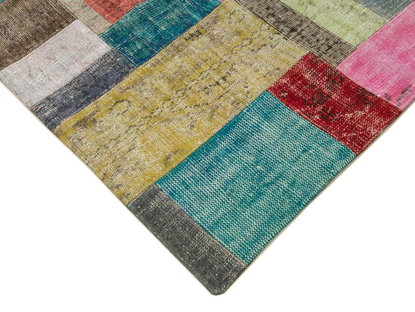 Kırk Yama Mavi Patchwork Pamuk Yün El Dokuma Halısı 251x305 Agacan