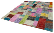 Kırk Yama Mavi Patchwork Pamuk Yün El Dokuma Halısı 251x303 Agacan