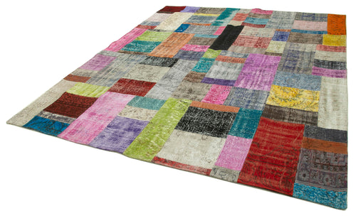 Kırk Yama Mavi Patchwork Pamuk Yün El Dokuma Halısı 251x303 Agacan
