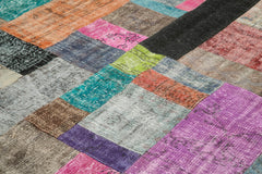 Kırk Yama Mavi Patchwork Pamuk Yün El Dokuma Halısı 251x303 Agacan