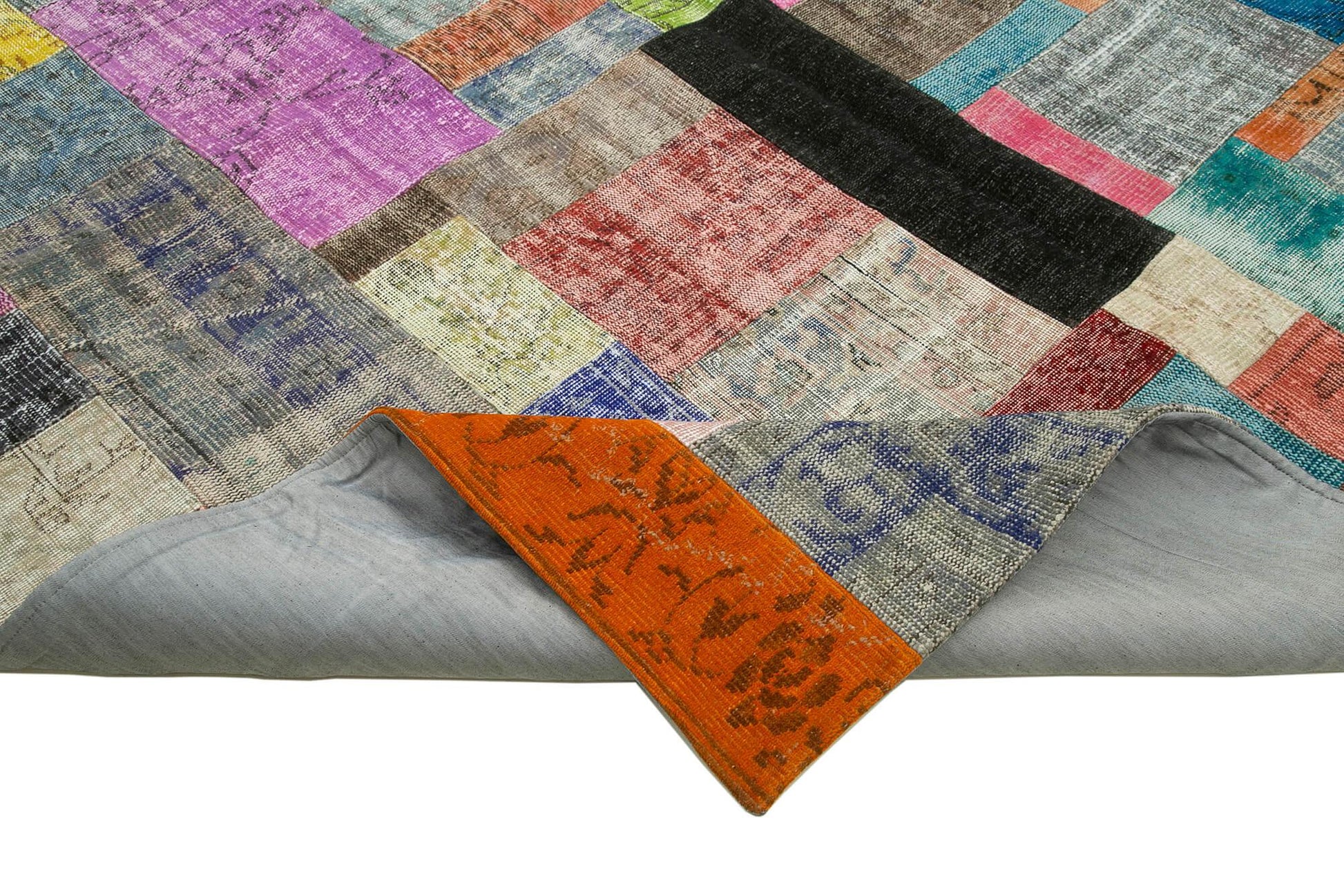 Kırk Yama Mavi Patchwork Pamuk Yün El Dokuma Halısı 251x303 Agacan