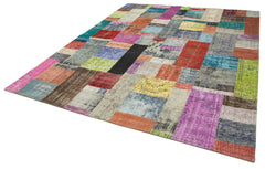 Kırk Yama Mavi Patchwork Pamuk Yün El Dokuma Halısı 253x305 Agacan