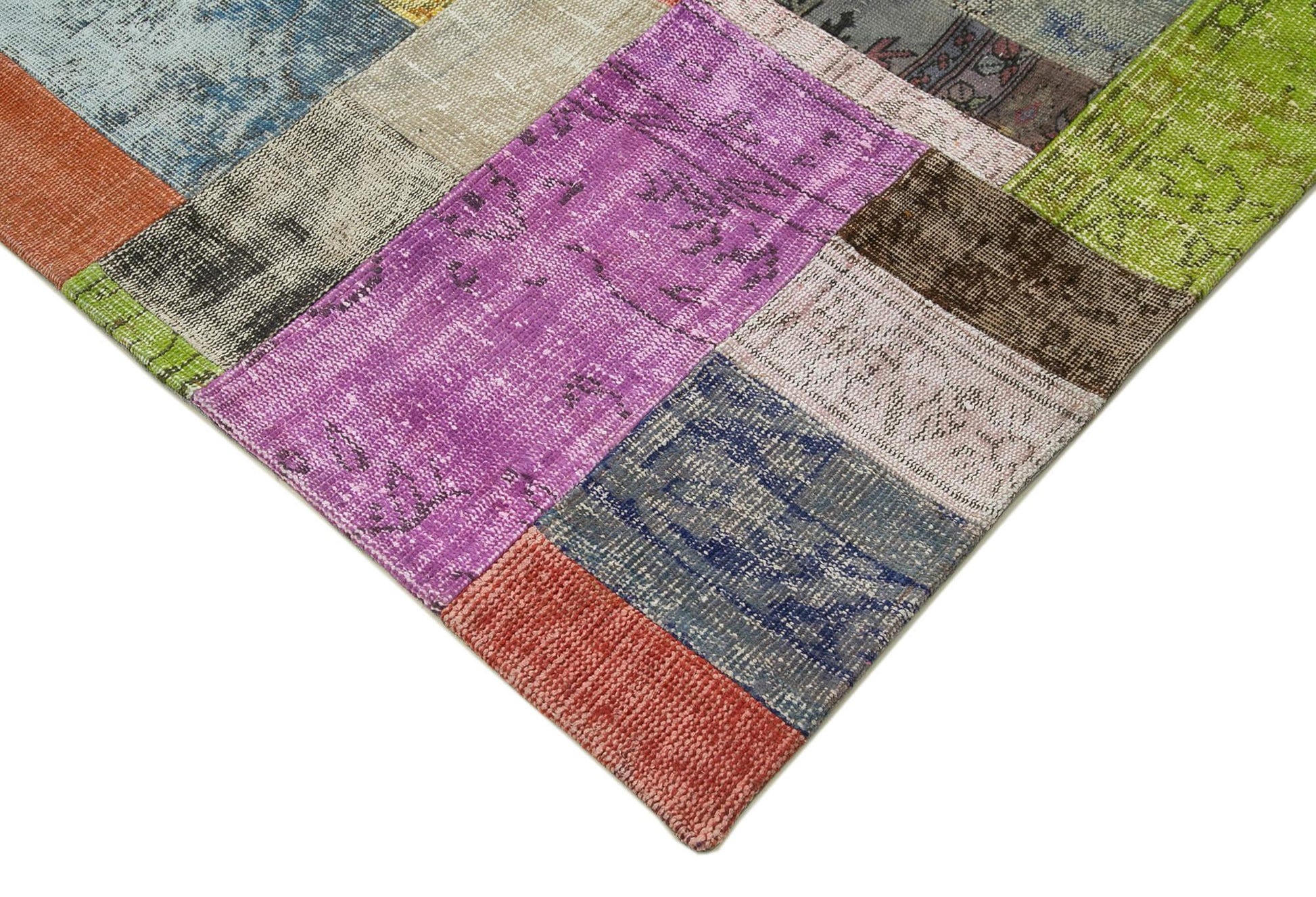 Kırk Yama Mavi Patchwork Pamuk Yün El Dokuma Halısı 253x305 Agacan