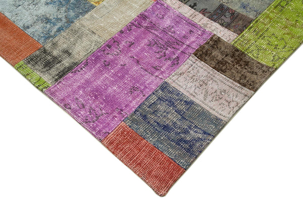 Kırk Yama Mavi Patchwork Pamuk Yün El Dokuma Halısı 253x305 Agacan