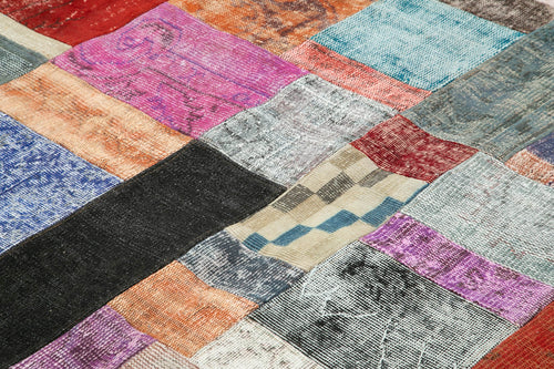Kırk Yama Mavi Patchwork Pamuk Yün El Dokuma Halısı 253x305 Agacan