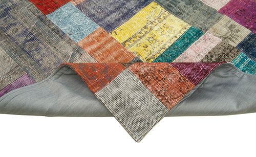 Kırk Yama Mavi Patchwork Pamuk Yün El Dokuma Halısı 253x305 Agacan