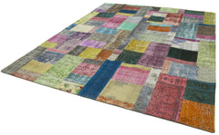 Kırk Yama Mavi Patchwork Pamuk Yün El Dokuma Halısı 244x304 Agacan