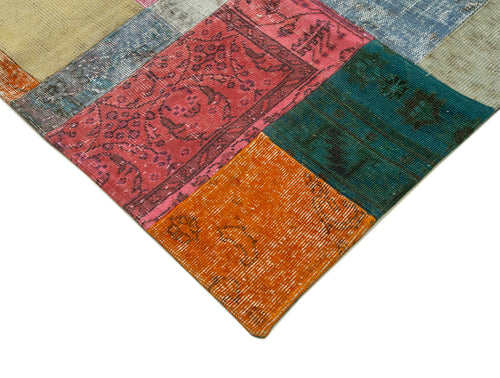 Kırk Yama Mavi Patchwork Pamuk Yün El Dokuma Halısı 244x304 Agacan
