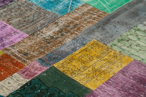 Kırk Yama Mavi Patchwork Pamuk Yün El Dokuma Halısı 244x304 Agacan