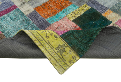 Kırk Yama Mavi Patchwork Pamuk Yün El Dokuma Halısı 244x304 Agacan