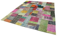 Kırk Yama Mavi Patchwork Pamuk Yün El Dokuma Halısı 244x305 Agacan