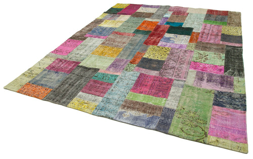 Kırk Yama Mavi Patchwork Pamuk Yün El Dokuma Halısı 244x305 Agacan