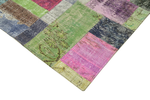 Kırk Yama Mavi Patchwork Pamuk Yün El Dokuma Halısı 244x305 Agacan