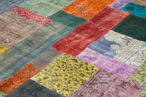 Kırk Yama Mavi Patchwork Pamuk Yün El Dokuma Halısı 244x305 Agacan
