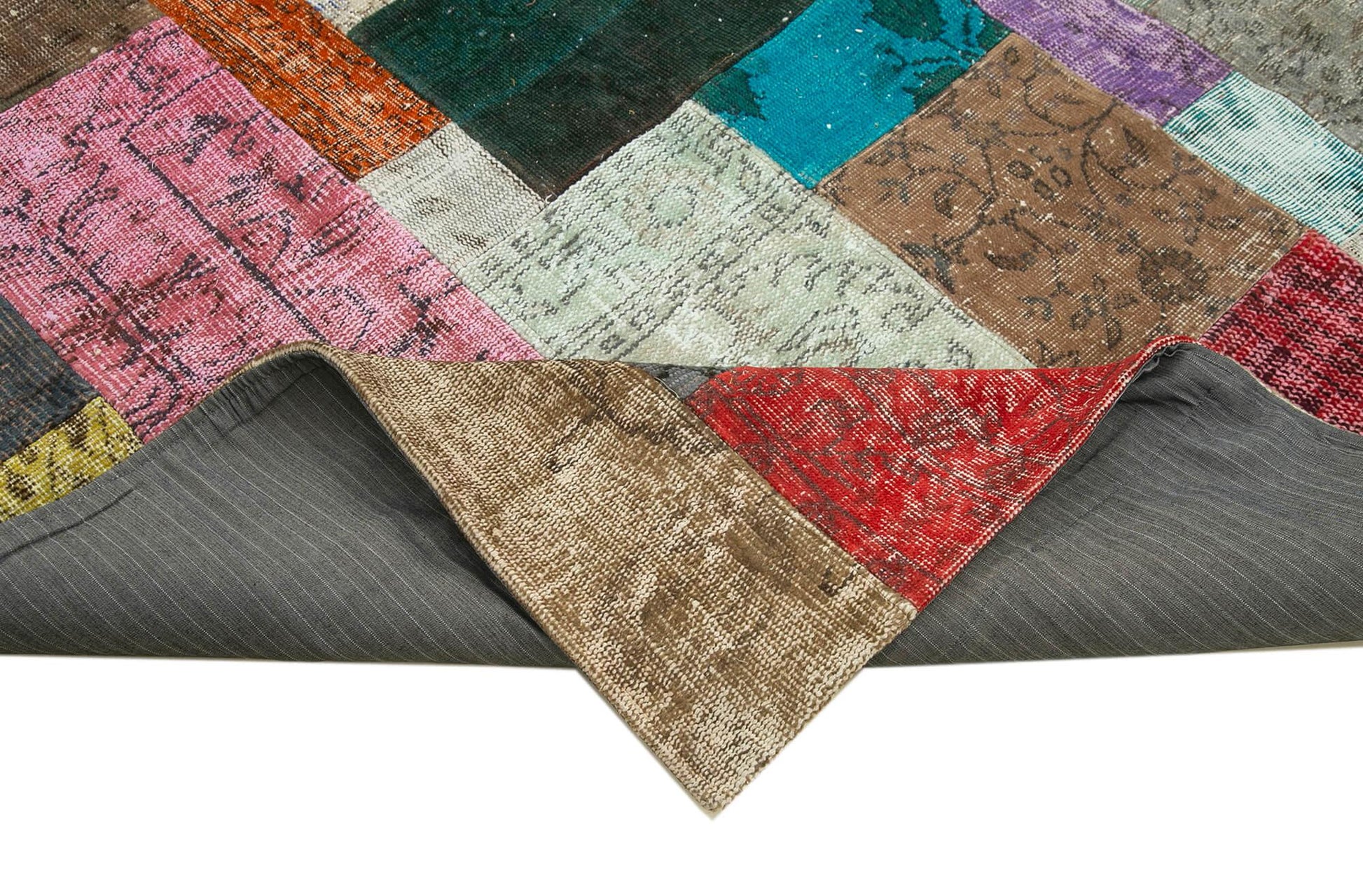 Kırk Yama Mavi Patchwork Pamuk Yün El Dokuma Halısı 244x305 Agacan