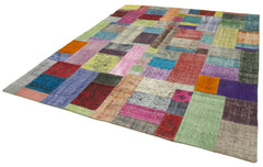 Kırk Yama Mavi Patchwork Pamuk Yün El Dokuma Halısı 250x300 Agacan