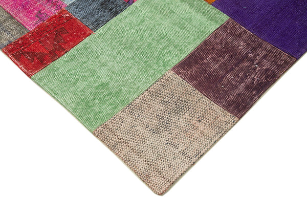 Kırk Yama Mavi Patchwork Pamuk Yün El Dokuma Halısı 250x300 Agacan