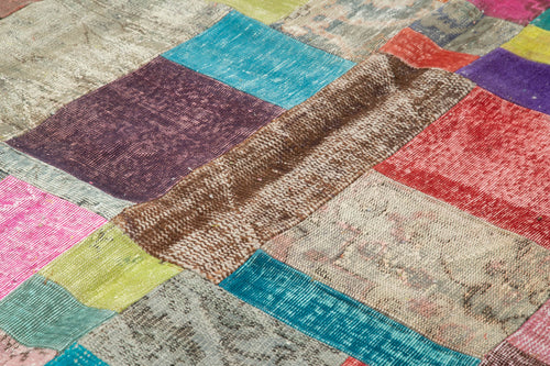 Kırk Yama Mavi Patchwork Pamuk Yün El Dokuma Halısı 250x300 Agacan