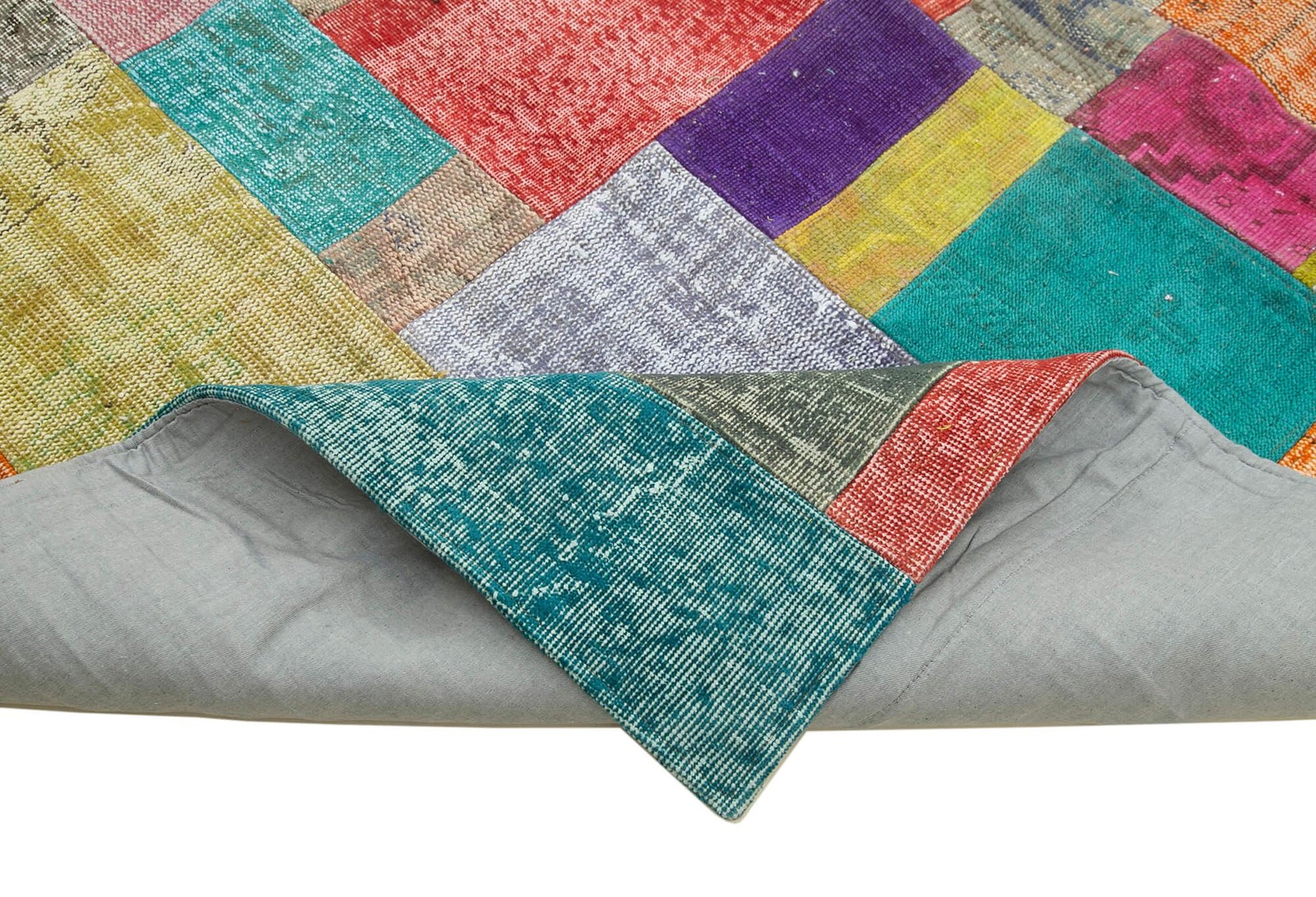 Kırk Yama Mavi Patchwork Pamuk Yün El Dokuma Halısı 250x300 Agacan