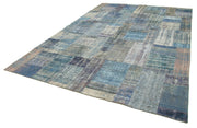 Kırk Yama Mavi Patchwork Pamuk Yün El Dokuma Halısı 251x351 Agacan