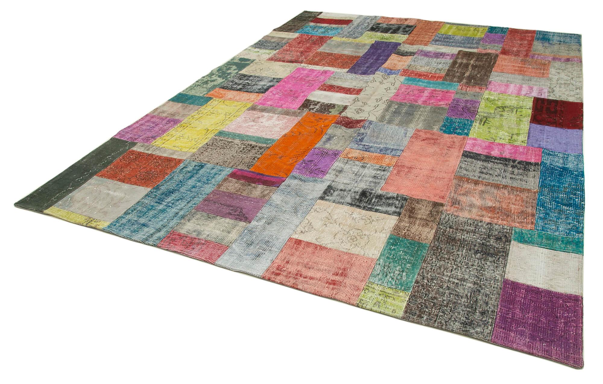 Kırk Yama Mavi Patchwork Pamuk Yün El Dokuma Halısı 251x351 Agacan
