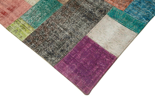 Kırk Yama Mavi Patchwork Pamuk Yün El Dokuma Halısı 251x351 Agacan