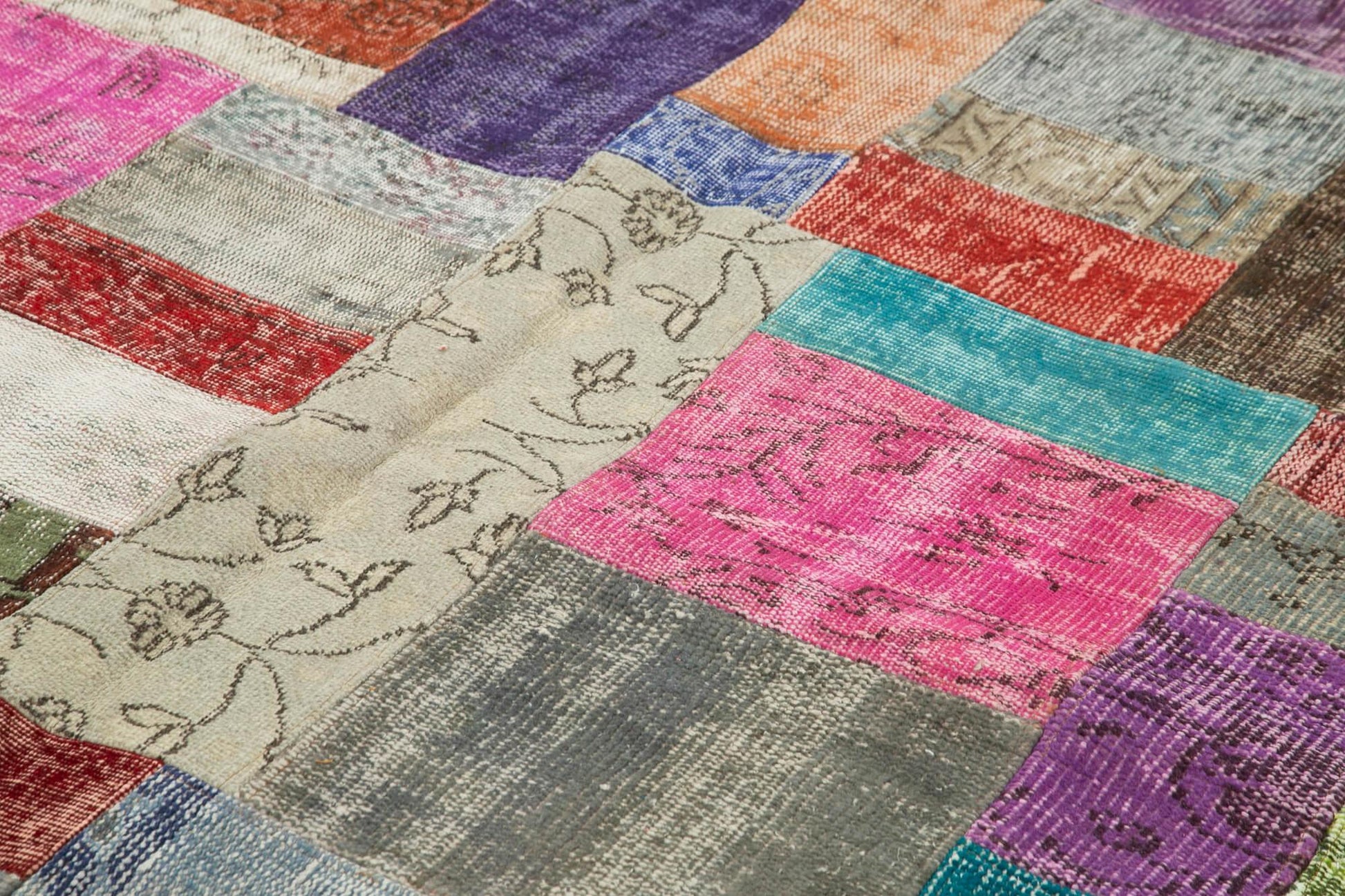 Kırk Yama Mavi Patchwork Pamuk Yün El Dokuma Halısı 251x351 Agacan