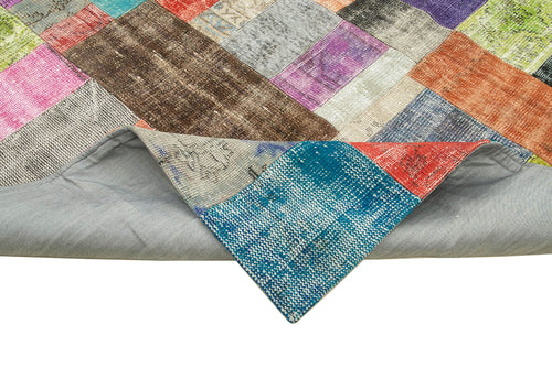 Kırk Yama Mavi Patchwork Pamuk Yün El Dokuma Halısı 251x351 Agacan