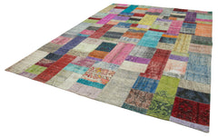 Kırk Yama Mavi Patchwork Pamuk Yün El Dokuma Halısı 274x369 Agacan