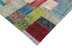 Kırk Yama Mavi Patchwork Pamuk Yün El Dokuma Halısı 274x369 Agacan