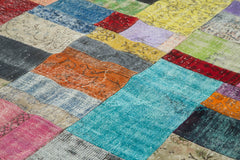 Kırk Yama Mavi Patchwork Pamuk Yün El Dokuma Halısı 274x369 Agacan