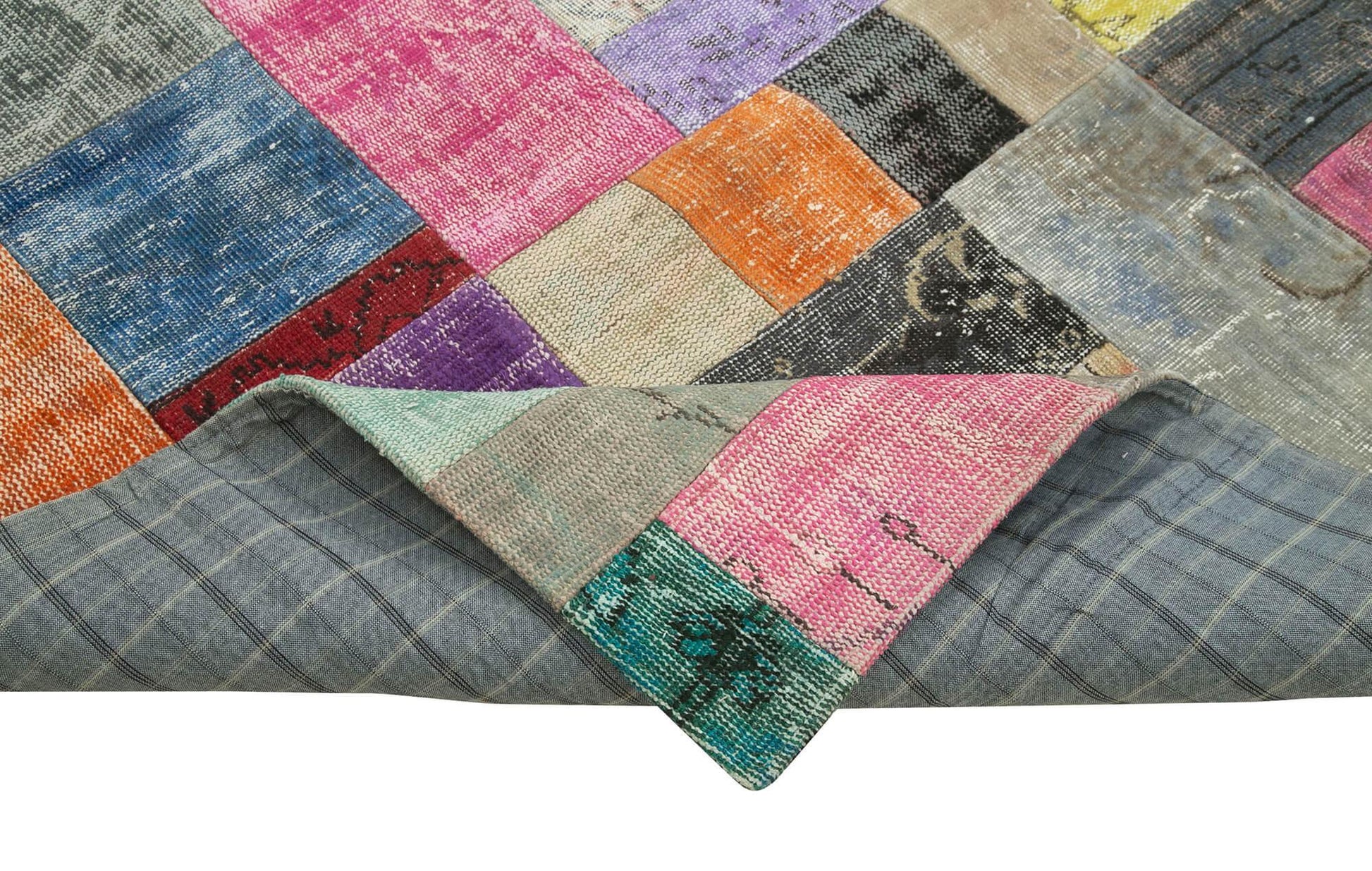 Kırk Yama Mavi Patchwork Pamuk Yün El Dokuma Halısı 274x369 Agacan