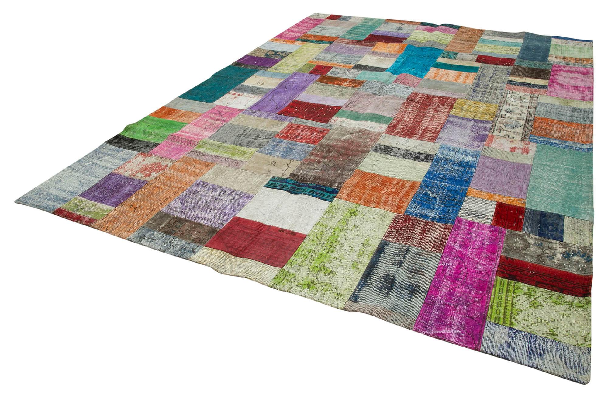 Kırk Yama Mavi Patchwork Pamuk Yün El Dokuma Halısı 273x369 Agacan