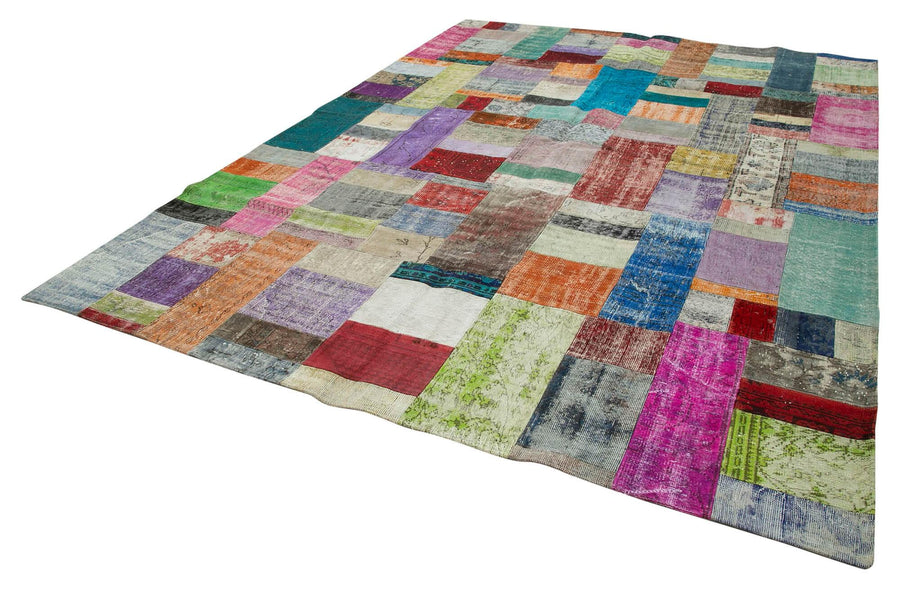 Kırk Yama Mavi Patchwork Pamuk Yün El Dokuma Halısı 273x369 Agacan