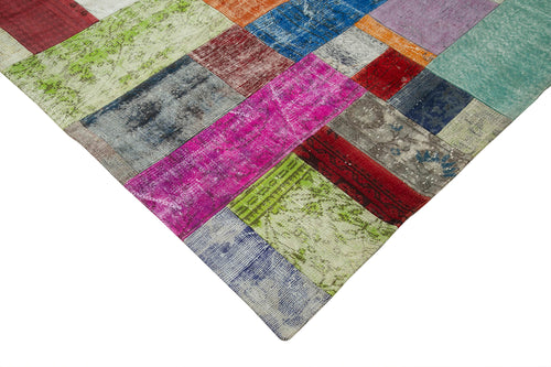 Kırk Yama Mavi Patchwork Pamuk Yün El Dokuma Halısı 273x369 Agacan