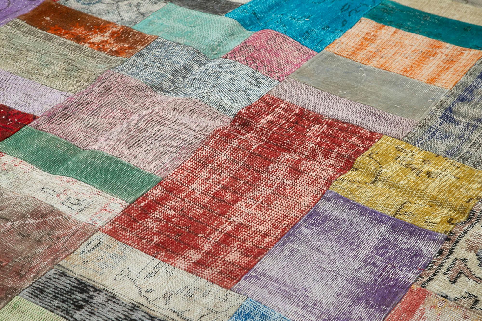 Kırk Yama Mavi Patchwork Pamuk Yün El Dokuma Halısı 273x369 Agacan