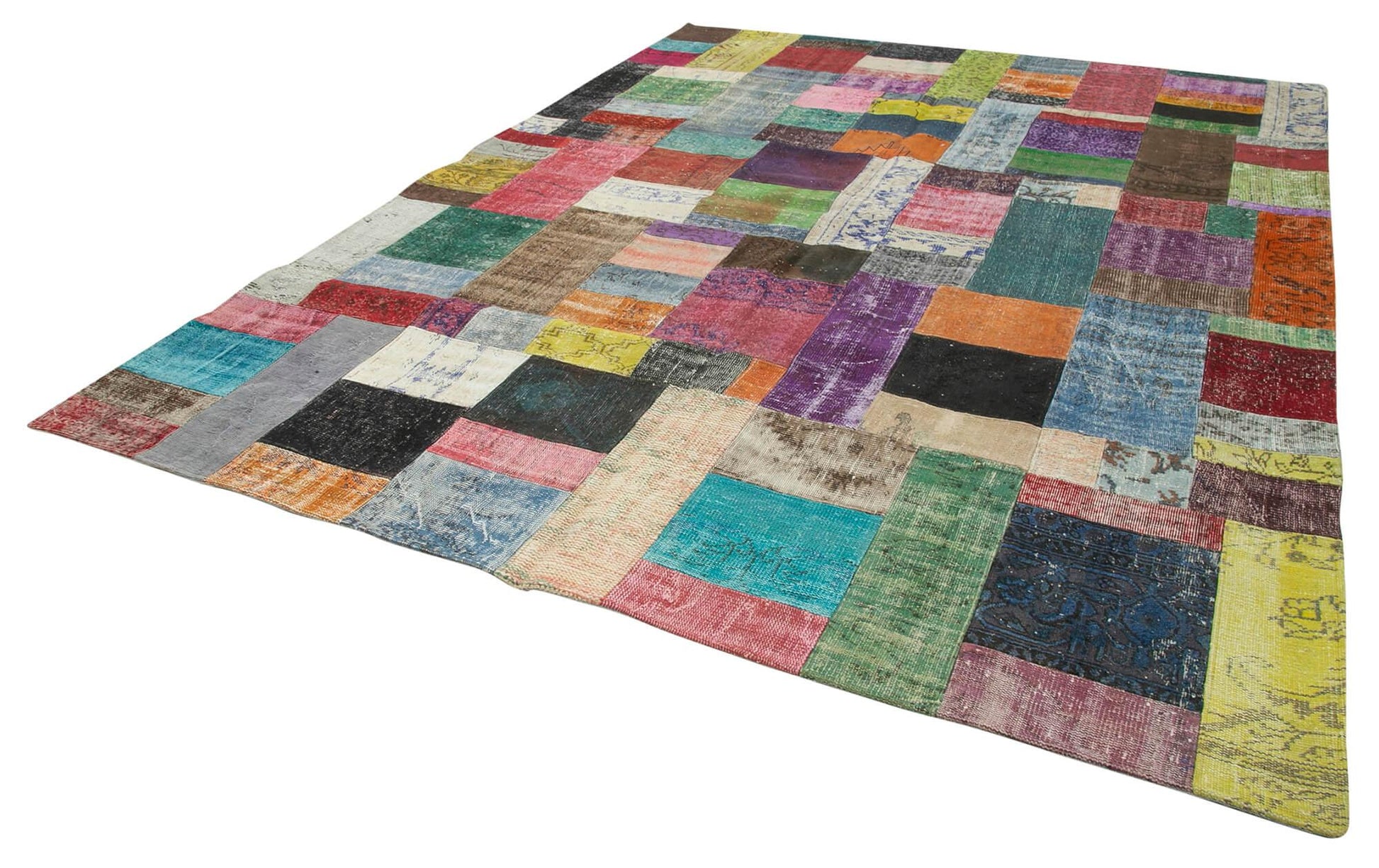 Kırk Yama Mavi Patchwork Pamuk Yün El Dokuma Halısı 273x366 Agacan