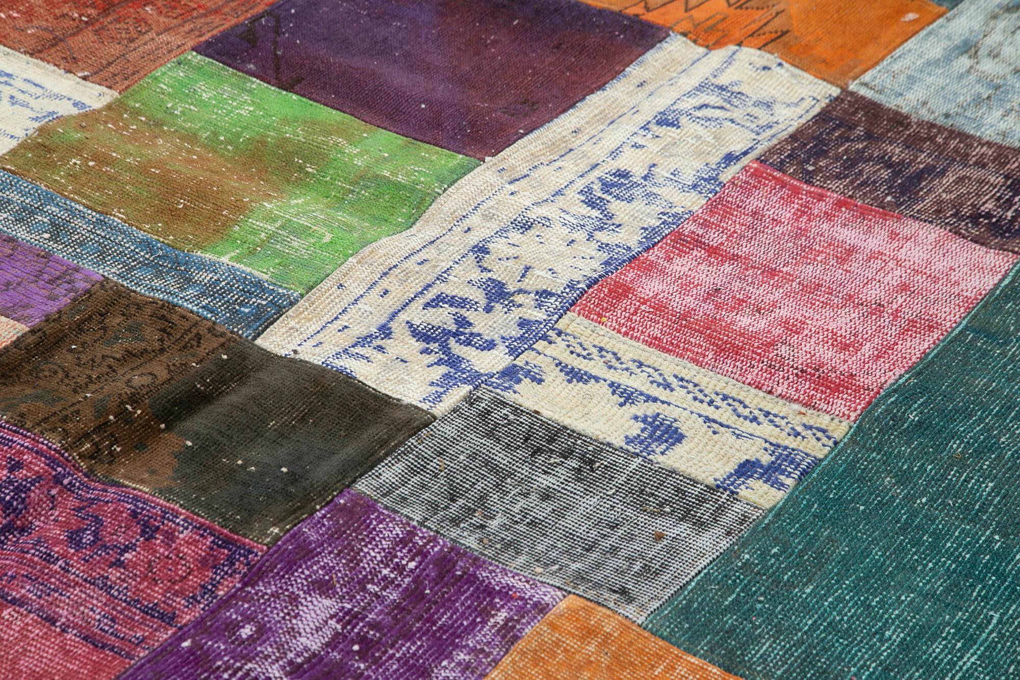 Kırk Yama Mavi Patchwork Pamuk Yün El Dokuma Halısı 273x366 Agacan