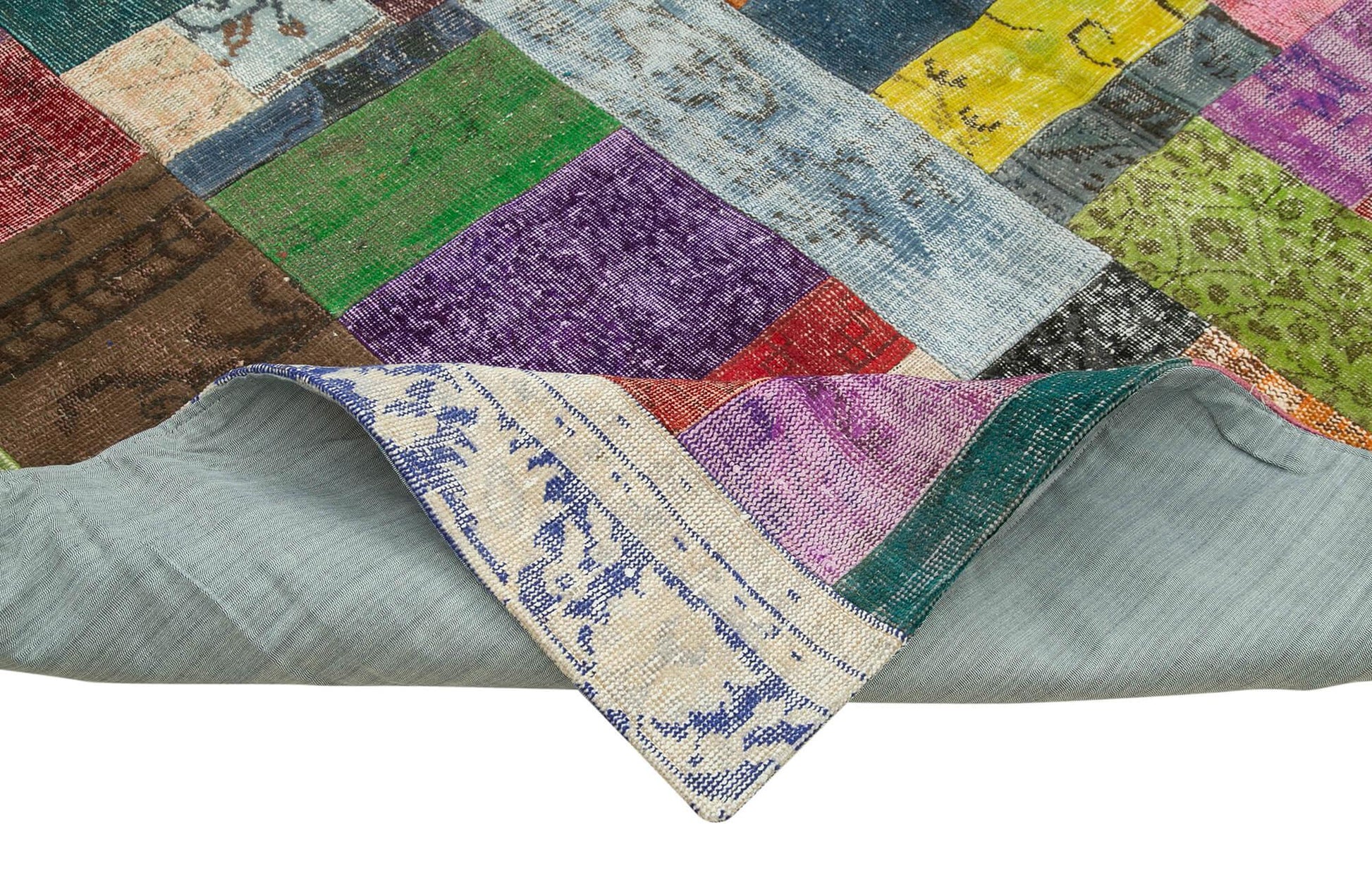 Kırk Yama Mavi Patchwork Pamuk Yün El Dokuma Halısı 273x366 Agacan