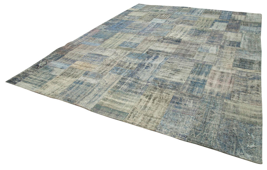 Kırk Yama Mavi Patchwork Pamuk Yün El Dokuma Halısı 303x412 Agacan