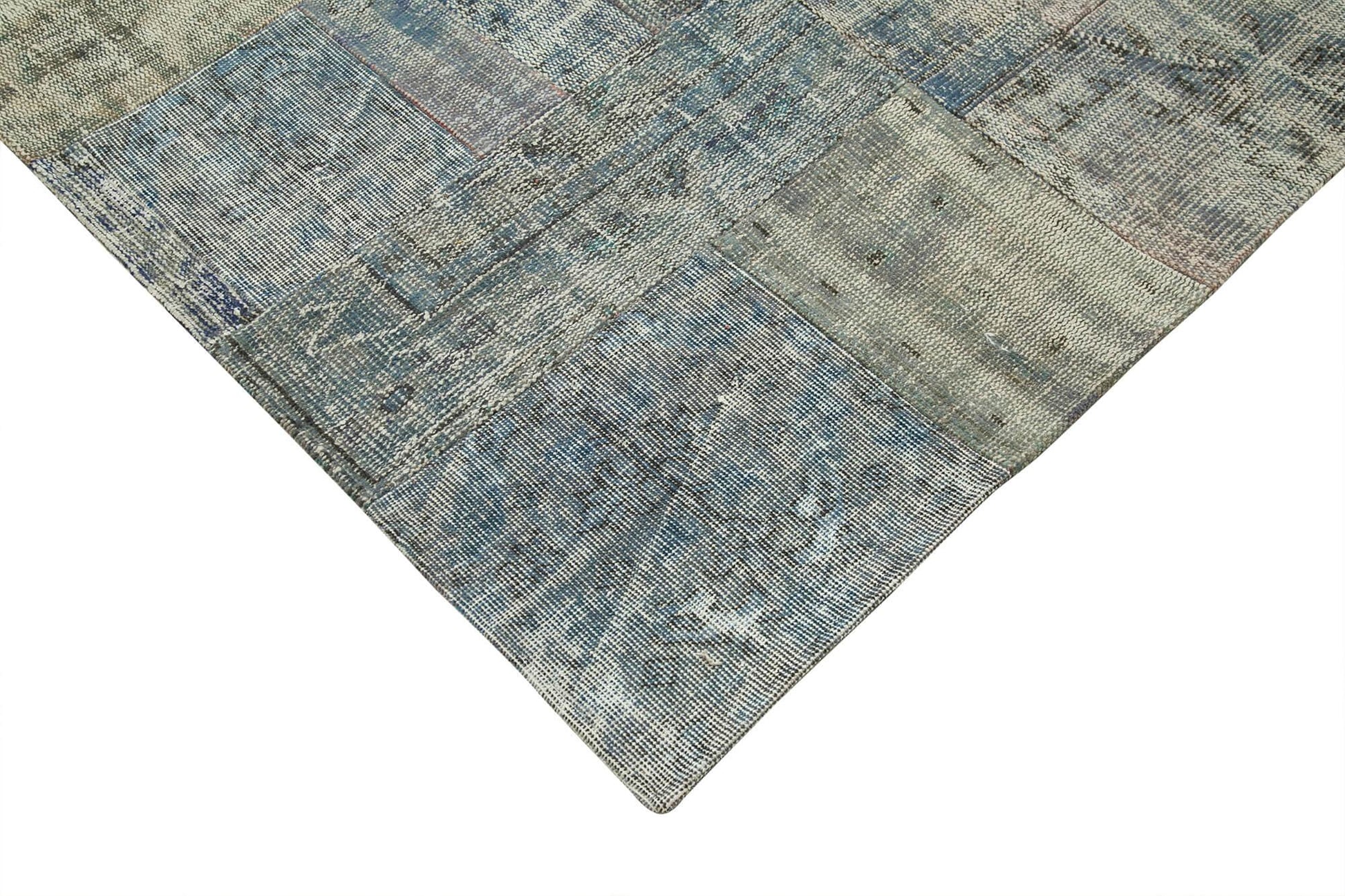 Kırk Yama Mavi Patchwork Pamuk Yün El Dokuma Halısı 303x412 Agacan