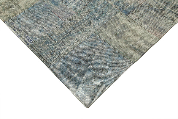 Kırk Yama Mavi Patchwork Pamuk Yün El Dokuma Halısı 303x412 Agacan