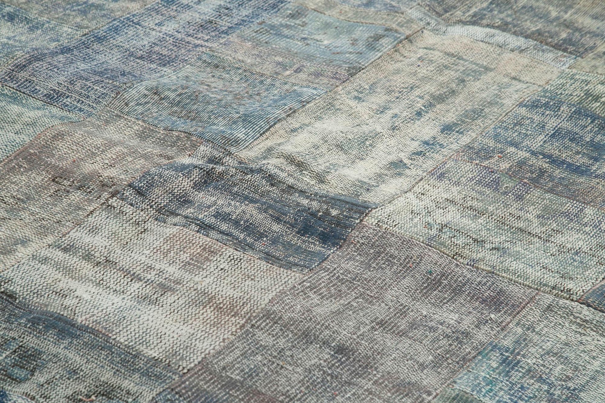 Kırk Yama Mavi Patchwork Pamuk Yün El Dokuma Halısı 303x412 Agacan