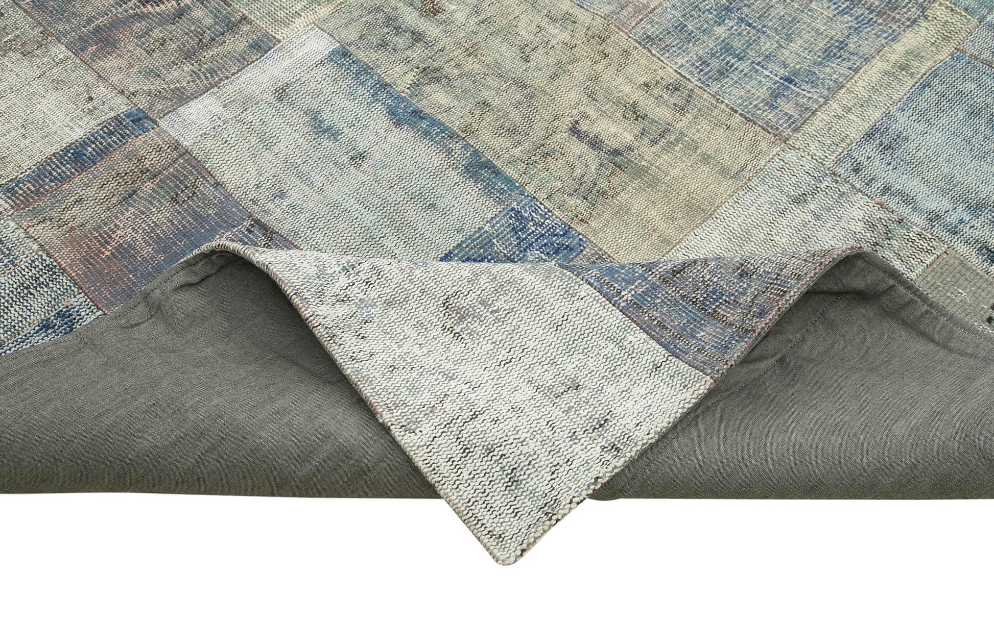 Kırk Yama Mavi Patchwork Pamuk Yün El Dokuma Halısı 303x412 Agacan