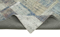 Kırk Yama Mavi Patchwork Pamuk Yün El Dokuma Halısı 303x412 Agacan