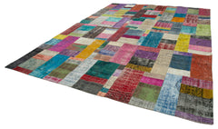 Kırk Yama Mavi Patchwork Pamuk Yün El Dokuma Halısı 303x409 Agacan
