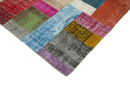Kırk Yama Mavi Patchwork Pamuk Yün El Dokuma Halısı 303x409 Agacan