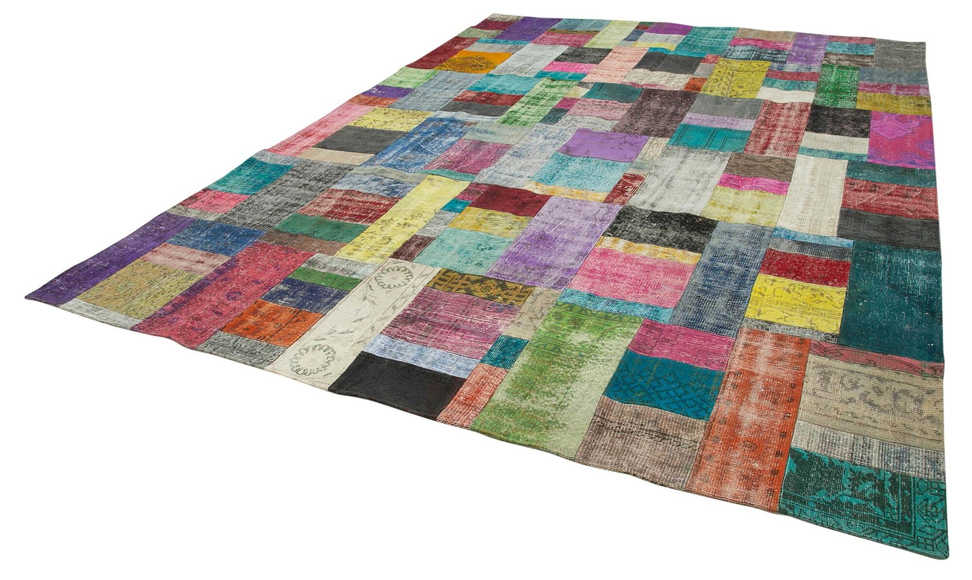 Kırk Yama Mavi Patchwork Pamuk Yün El Dokuma Halısı 303x410 Agacan