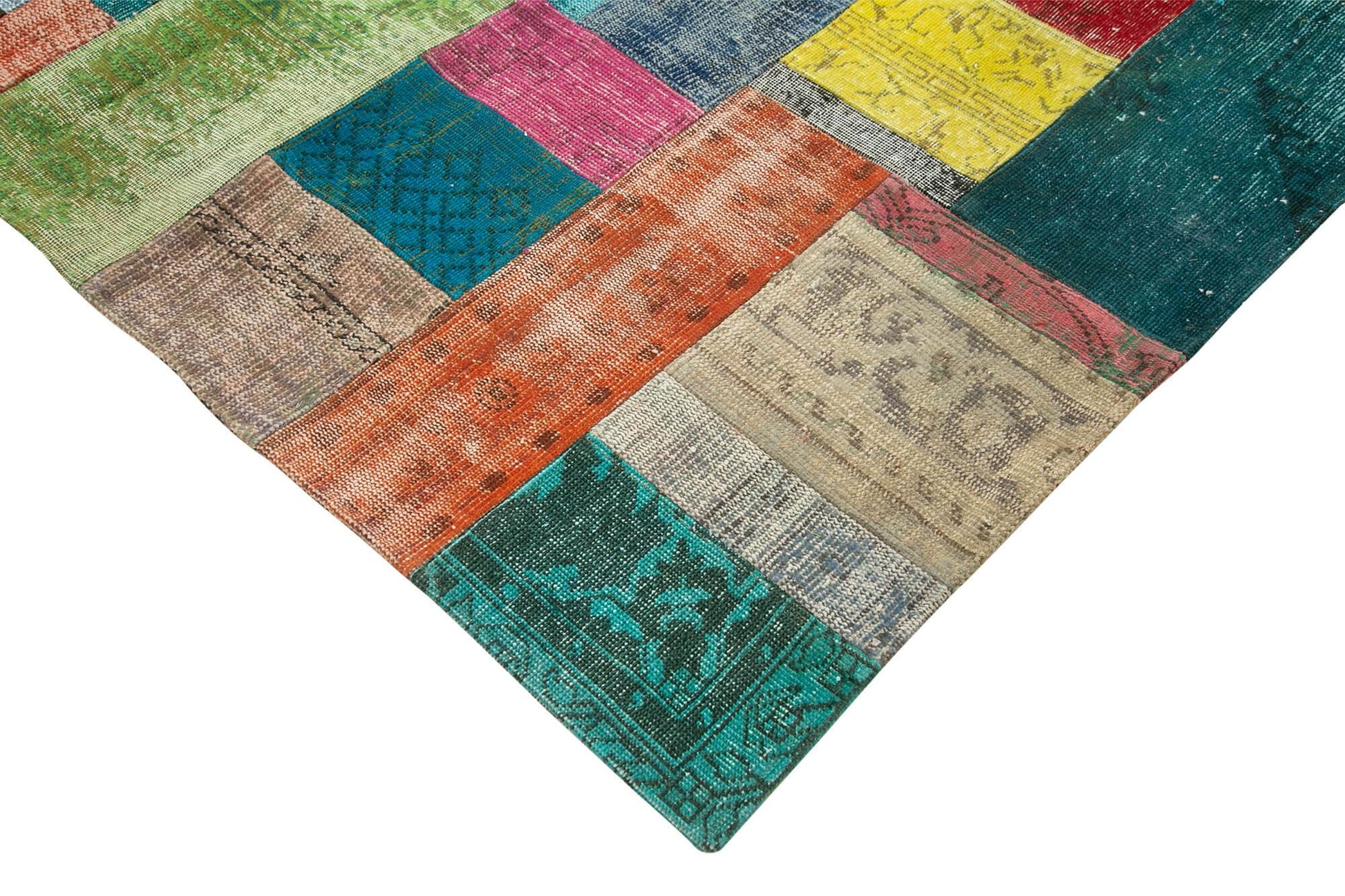 Kırk Yama Mavi Patchwork Pamuk Yün El Dokuma Halısı 303x410 Agacan