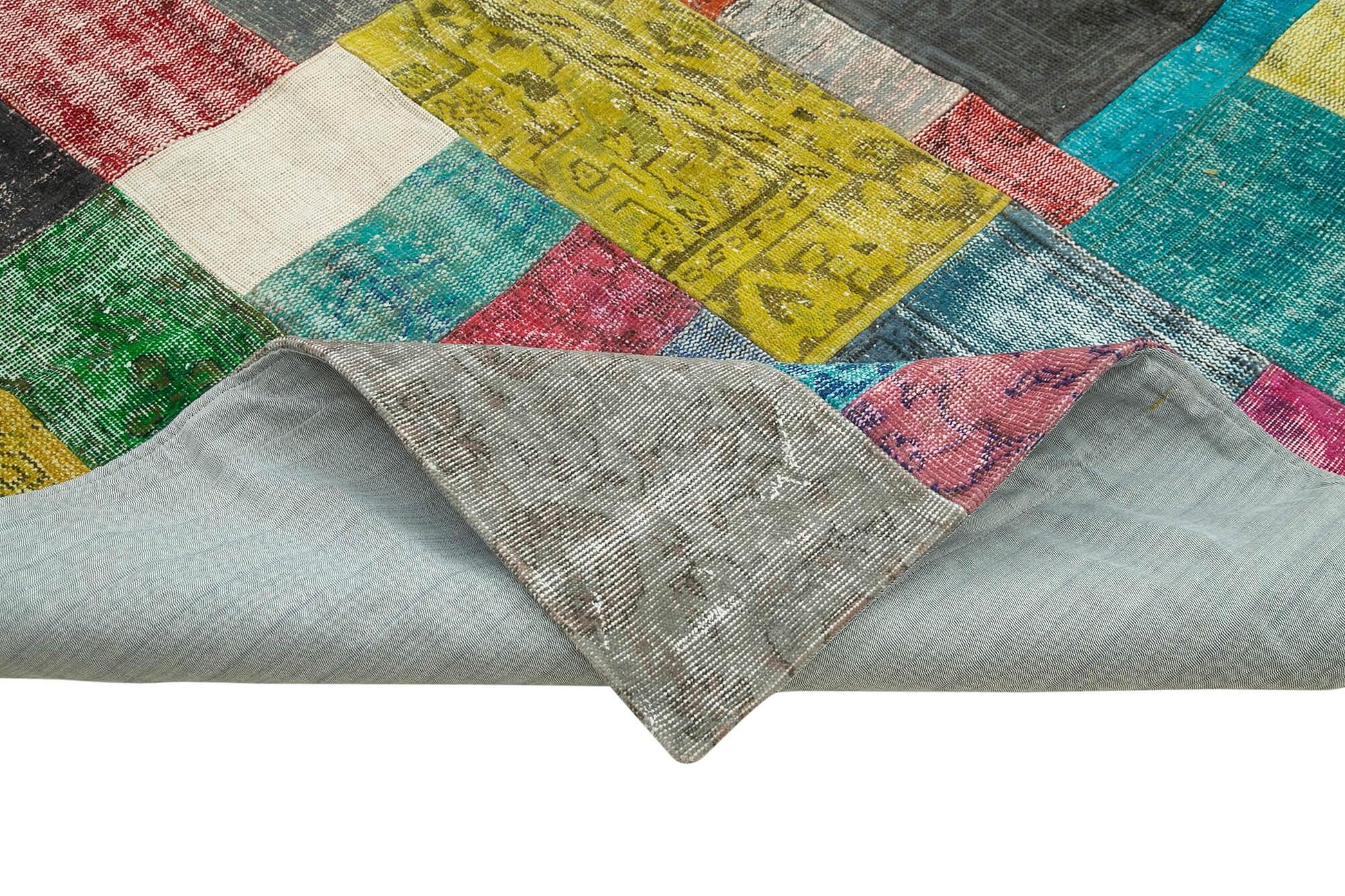 Kırk Yama Mavi Patchwork Pamuk Yün El Dokuma Halısı 303x410 Agacan